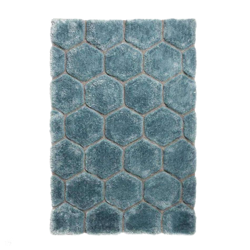 Noble House NH30782 Plush Geometric 3D Hexagon Hand-Carved High-Density Acrylic Shaggy Blue Rug-Think Rugs-Rug Love - The Most Loved Rug Store